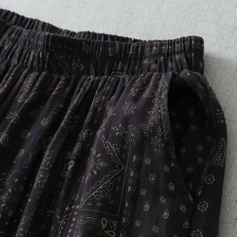 Buddha Stones Pantalon court fleuri bohème vintage printemps-été, style sarouel, avec poches - image 7