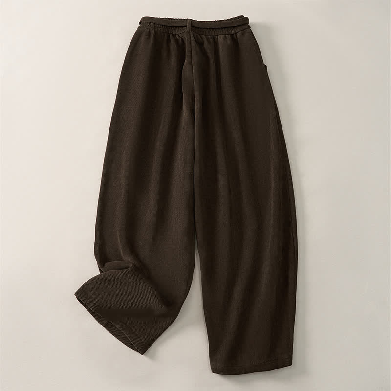 Buddha Stones Pantalon harem minimaliste décontracté automne-hiver à cordon de serrage, couleur unie, longueur cheville, avec poches - image 1