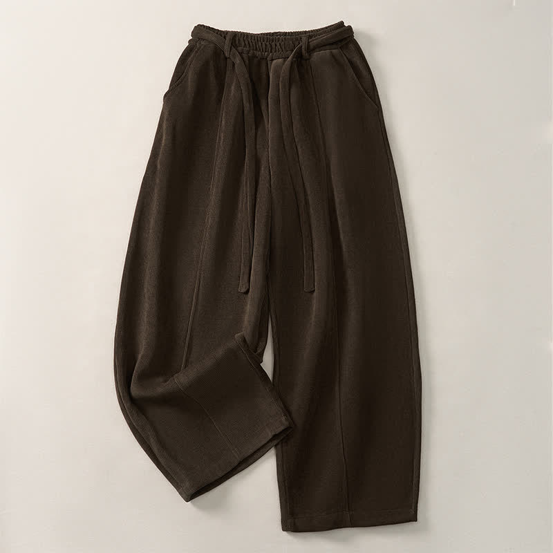 Buddha Stones Pantalon harem minimaliste décontracté automne-hiver à cordon de serrage, couleur unie, longueur cheville, avec poches - SaddleBrown - Version doublée en polaire - US8-10，UK/AU12-14，EU40-42 (2XL) - image 0