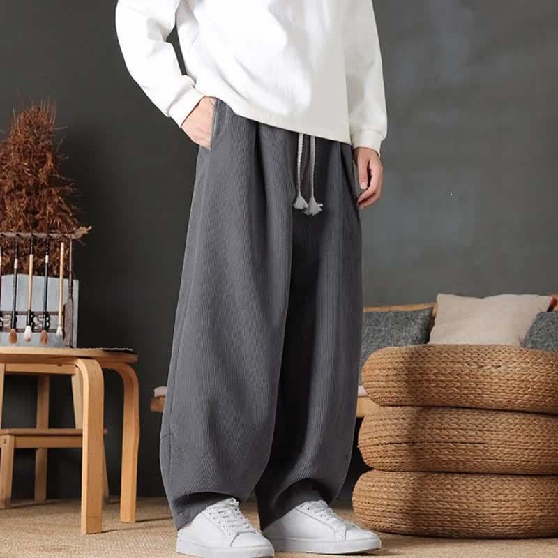 Buddha Stones Pantalon harem homme vintage décontracté automne-hiver, couleur unie, en velours côtelé, avec poches - image 1