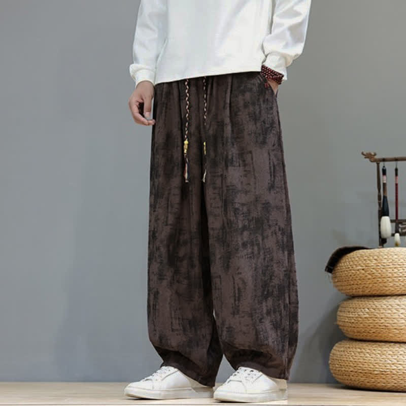 Buddha Stones Pantalon harem homme en velours côtelé, style vintage décontracté, à cordon de serrage et motif tie-dye abstrait, avec poches, idéal pour le printemps et l'automne. - image 1