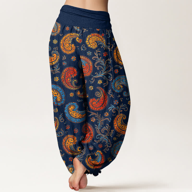 Buddha Stones Pantalon harem pour femme à taille élastique et motif cachemire exotique en coton - image 1