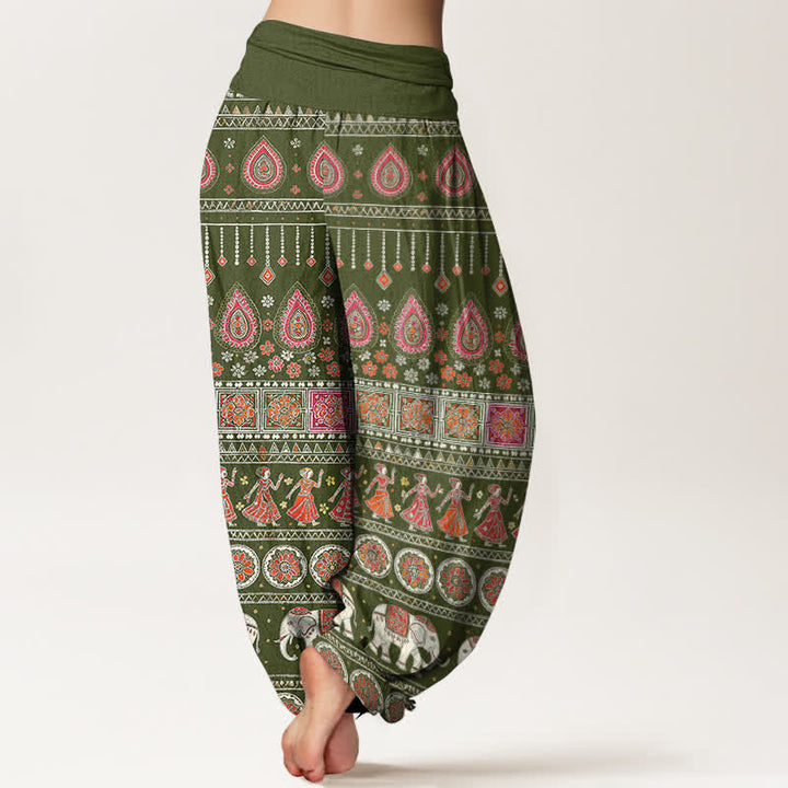 Buddha Stones Pantalon harem pour femme en coton à motif géométrique exotique d'éléphants et taille élastique - image 9
