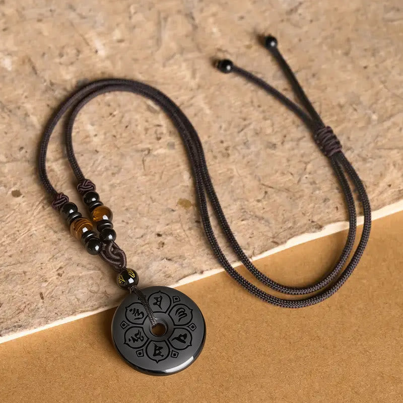 Buddha Stones Collier tressé gravé avec boucle de protection en obsidienne noire et boucle de paix - image 3