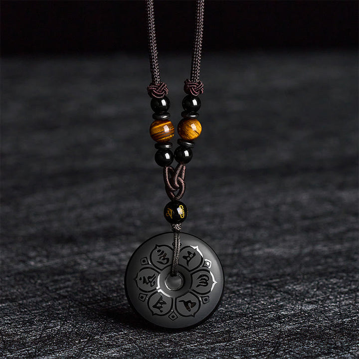 Buddha Stones Collier tressé gravé avec boucle de protection en obsidienne noire et boucle de paix - image 2