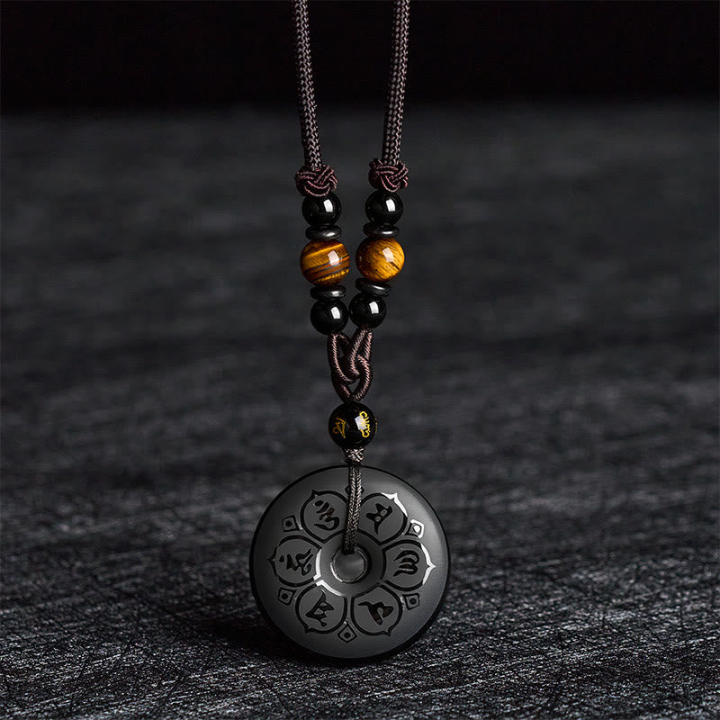 Buddha Stones Collier tressé gravé avec boucle de protection en obsidienne noire et boucle de paix - image 2
