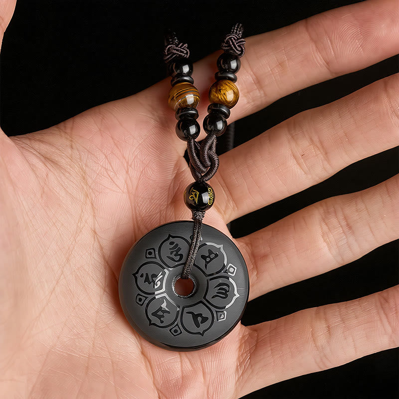 Buddha Stones Collier tressé gravé avec boucle de protection en obsidienne noire et boucle de paix - image 7
