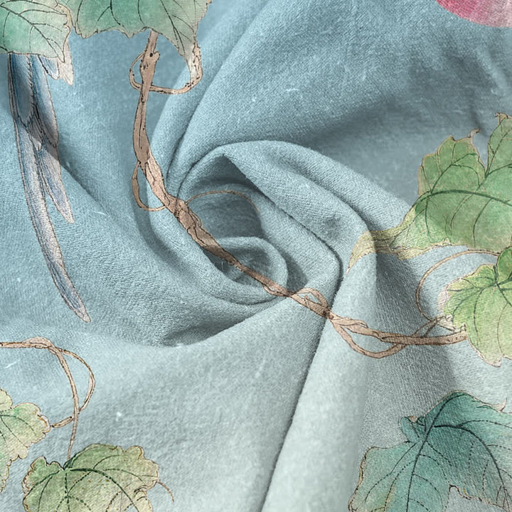Buddha Stones Pantalon pour femme en pur coton, élégant, à motif de branches d'oiseaux et taille élastique, avec poches - image 2