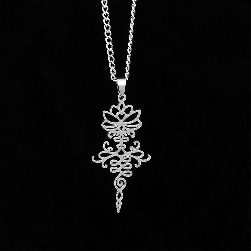 Buddha Stones Collier Lotus moderne en acier titane, symbole de durabilité et d'illumination - image 2
