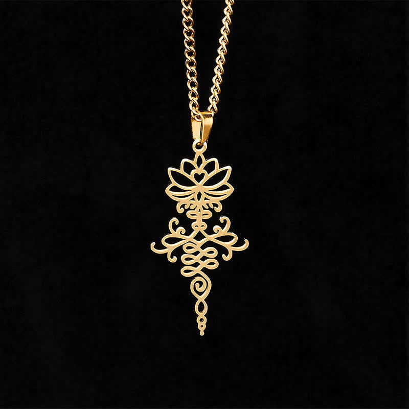 Buddha Stones Collier Lotus moderne en acier titane, symbole de durabilité et d'illumination - image 9