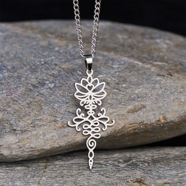 Buddha Stones Collier Lotus moderne en acier titane, symbole de durabilité et d'illumination - Argent - image 0
