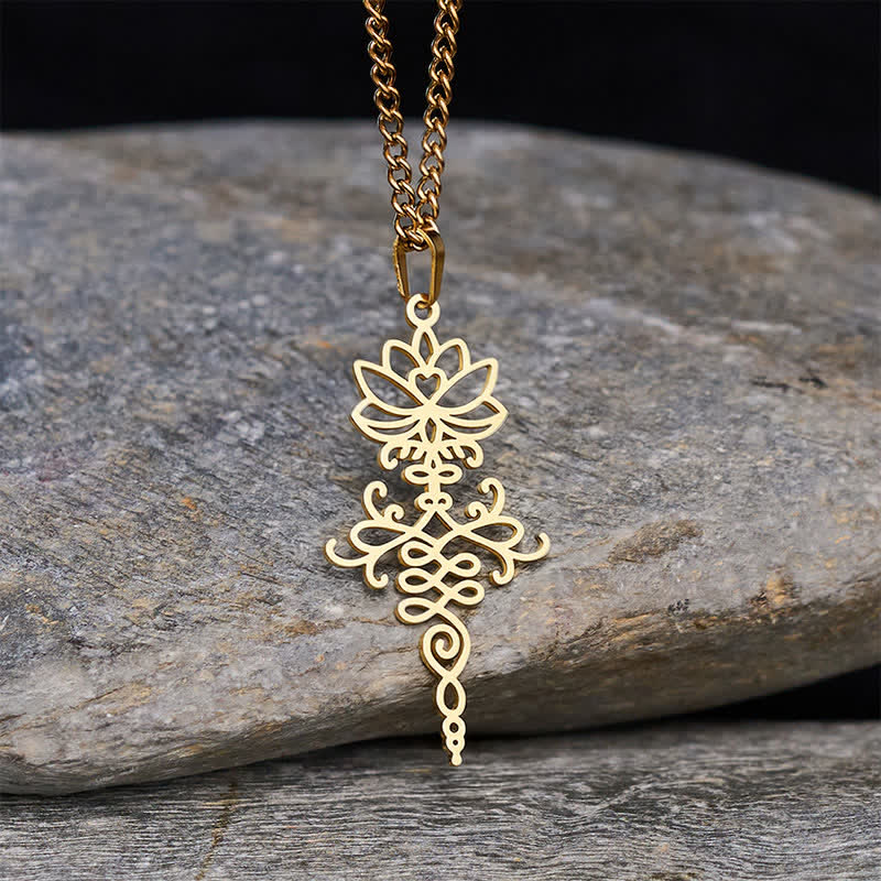 Buddha Stones Collier Lotus moderne en acier titane, symbole de durabilité et d'illumination - Or - image 7