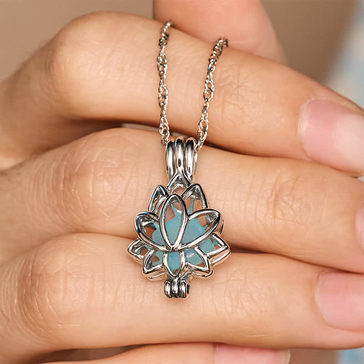 Buddha Stones Collier pendentif lotus paix en acier titane aigue-marine - image 5