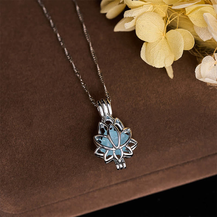 Buddha Stones Collier pendentif lotus paix en acier titane aigue-marine - image 4