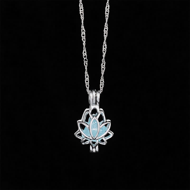 Buddha Stones Collier pendentif lotus paix en acier titane aigue-marine - image 3
