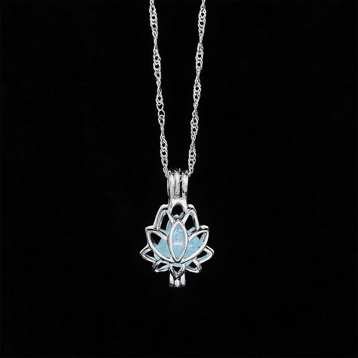 Buddha Stones Collier pendentif lotus paix en acier titane aigue-marine - image 3