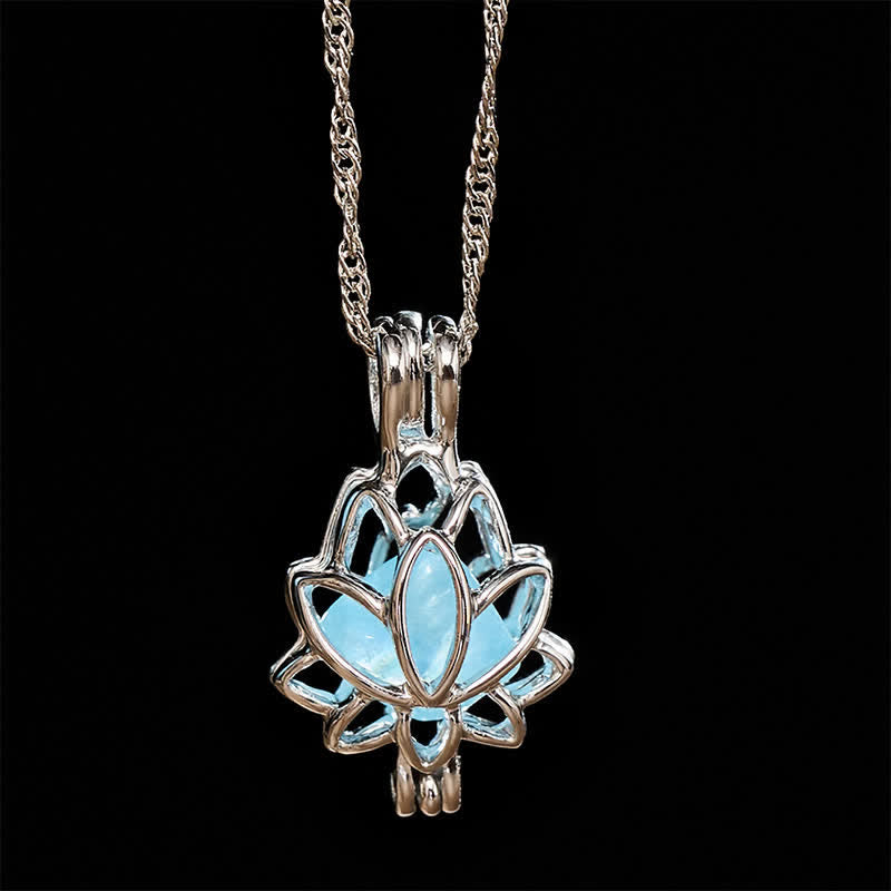 Buddha Stones Collier pendentif lotus paix en acier titane aigue-marine - Aigue-marine (Paix ♥ Sérénité) - image 0