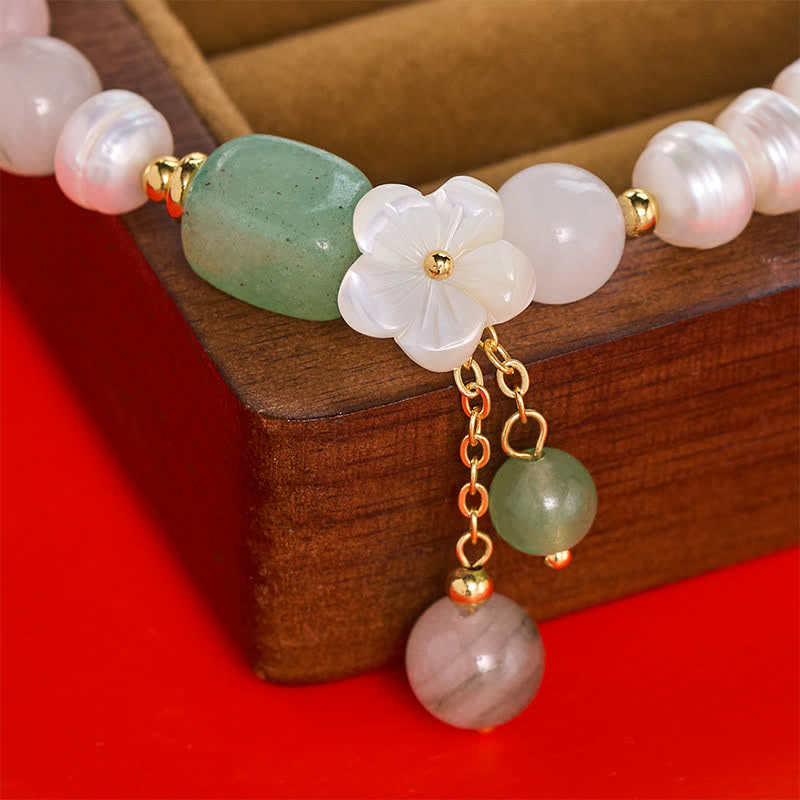 Buddha Stones Bracelet élastique de pureté avec breloque fleur en agate verte et perle d'eau douce - image 9