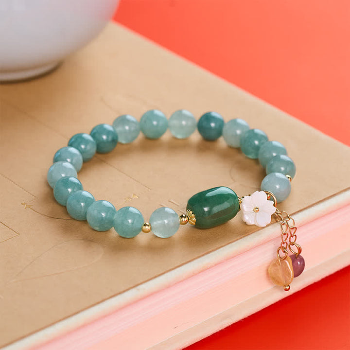 Buddha Stones Bracelet extensible de protection avec breloque Jade Blossom - Jade (Prospérité ♥ Abondance) - image 0