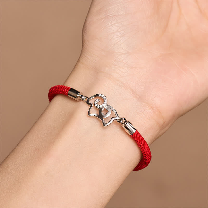 Buddha Stones Bracelet de force avec breloque chèvre du zodiaque et cordon rouge tressé - image 2