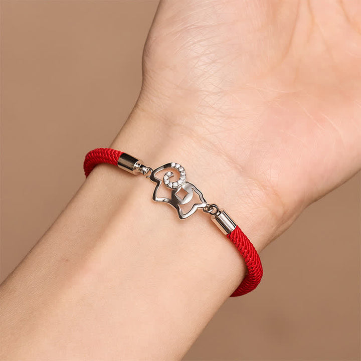 Buddha Stones Bracelet de force avec breloque chèvre du zodiaque et cordon rouge tressé - image 2