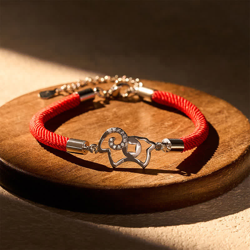 Buddha Stones Bracelet de force avec breloque chèvre du zodiaque et cordon rouge tressé - image 1