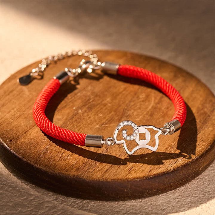 Buddha Stones Bracelet de force avec breloque chèvre du zodiaque et cordon rouge tressé - Cordon rouge (Protection ♥ Chance) - image 0