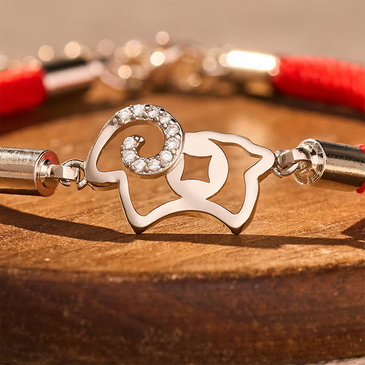 Buddha Stones Bracelet de force avec breloque chèvre du zodiaque et cordon rouge tressé - image 3
