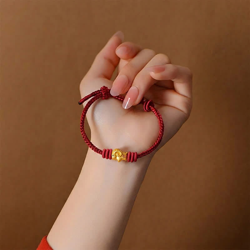 Buddha Stones Bracelet à breloque chèvre en cordelette rouge tressée - image 3