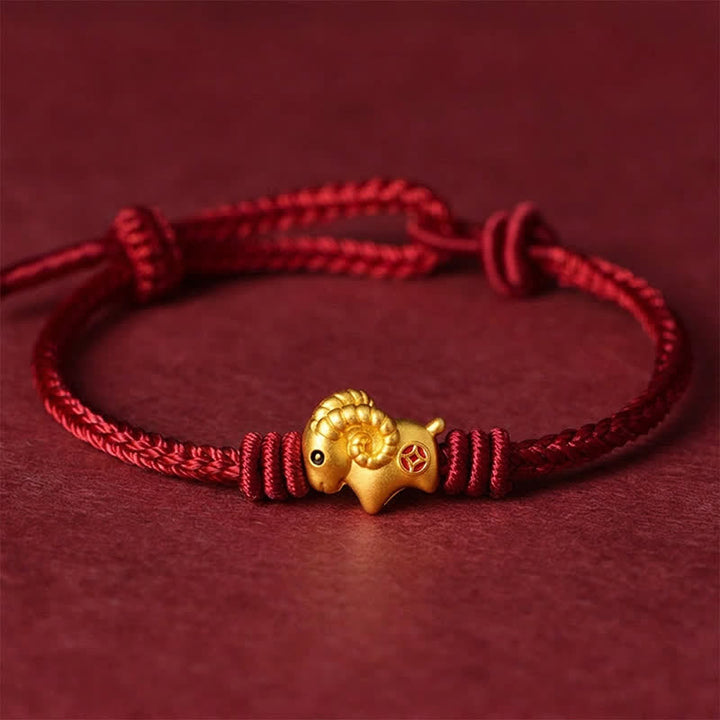 Buddha Stones Bracelet à breloque chèvre en cordelette rouge tressée - Cordon rouge (Protection ♥ Chance) - image 0