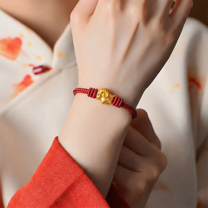 Buddha Stones Bracelet à breloque chèvre en cordelette rouge tressée - image 4