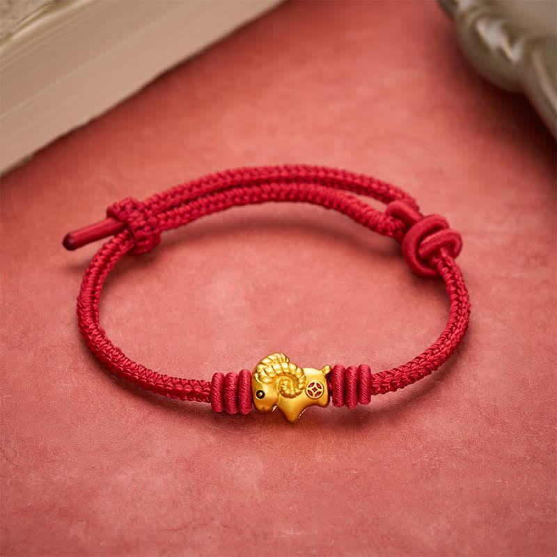 Buddha Stones Bracelet à breloque chèvre en cordelette rouge tressée - image 1