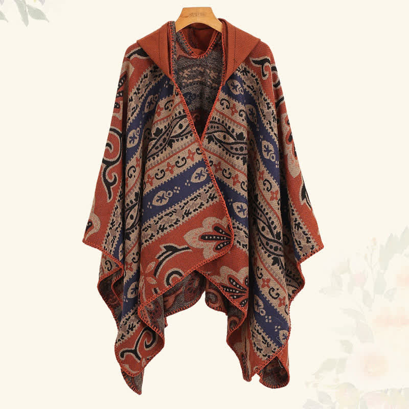 Buddha Stones Châle à capuche pour femme, motif cachemire géométrique bohème, automne-hiver - image 1