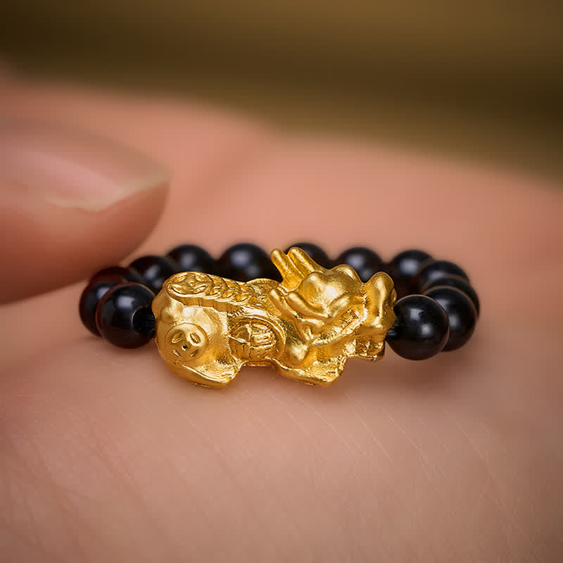 Buddha Stones Bague Pi Xiu Mini Extensible en Cuivre et Obsidienne Noire, symbole de force et d'énergie - image 9