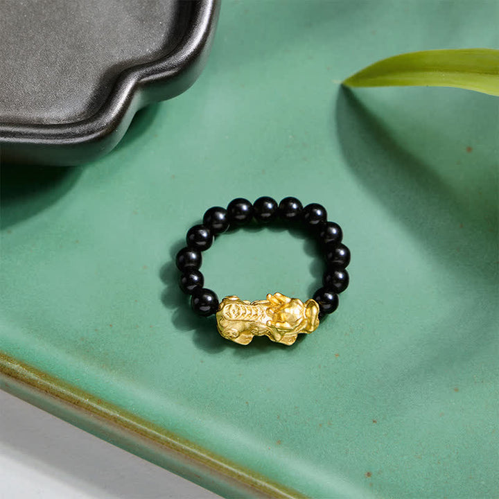 Buddha Stones Bague Pi Xiu Mini Extensible en Cuivre et Obsidienne Noire, symbole de force et d'énergie - image 10