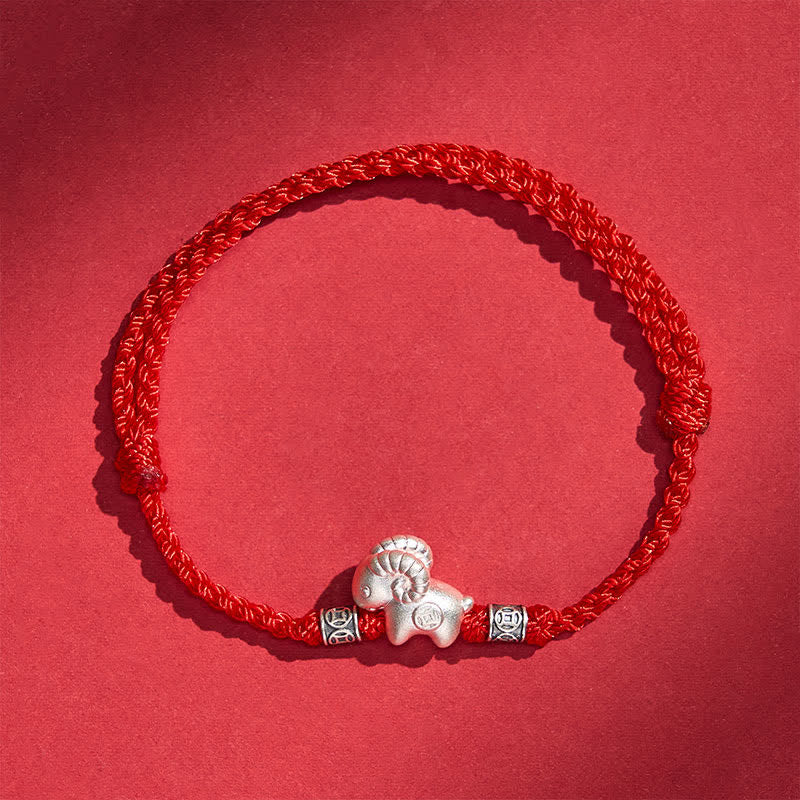 Buddha Stones Bracelet de force en argent sterling 999, année de la Chèvre, motif mouton - image 1
