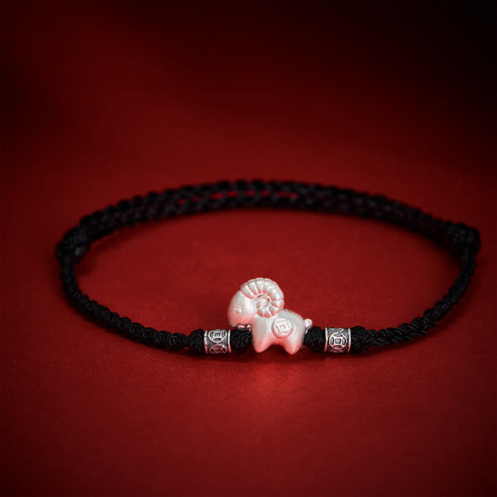 Buddha Stones Bracelet de force en argent sterling 999, année de la Chèvre, motif mouton - image 13