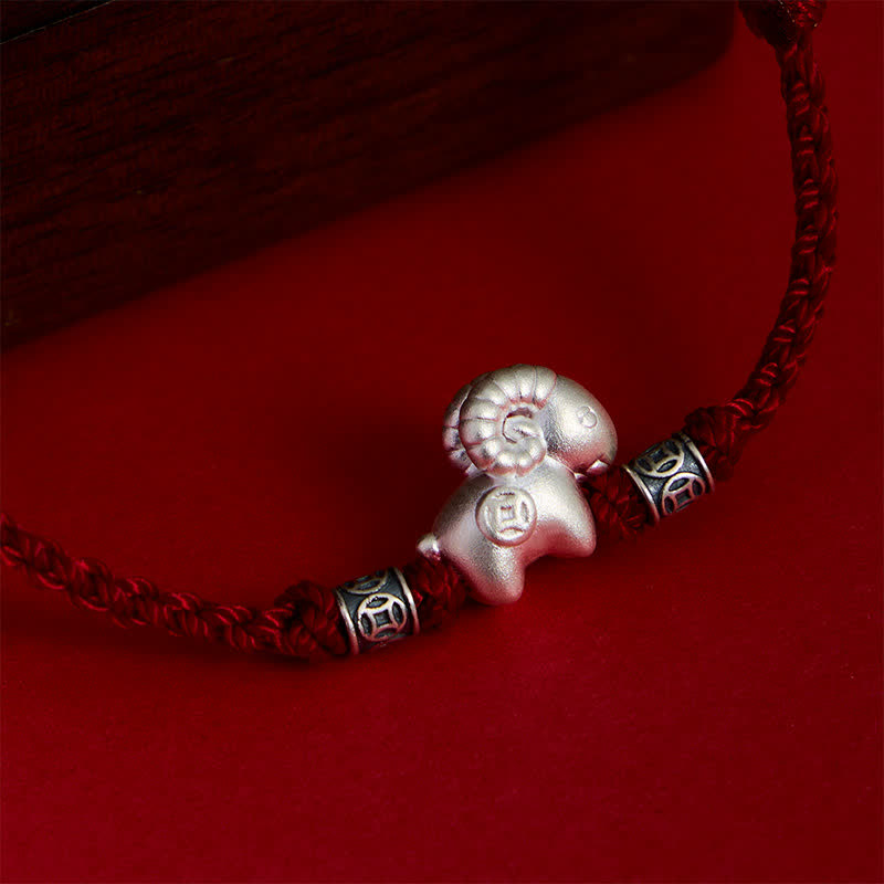 Buddha Stones Bracelet de force en argent sterling 999, année de la Chèvre, motif mouton - image 11