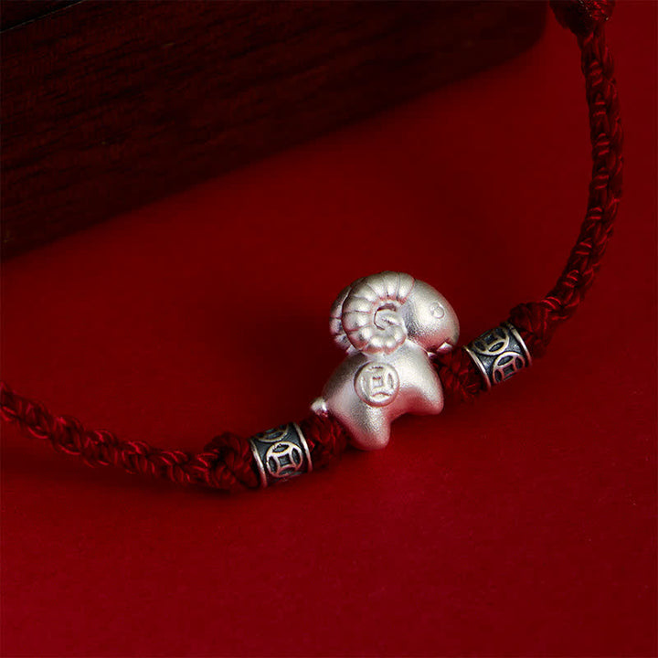 Buddha Stones Bracelet de force en argent sterling 999, année de la Chèvre, motif mouton - image 11