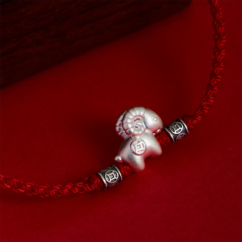Buddha Stones Bracelet de force en argent sterling 999, année de la Chèvre, motif mouton - image 3