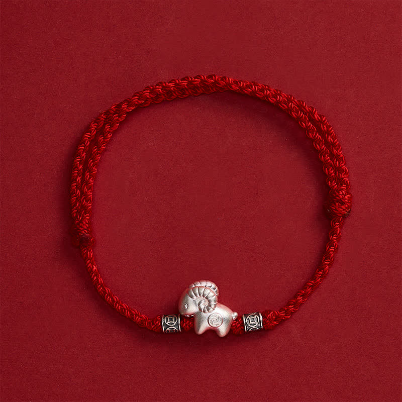 Buddha Stones Bracelet de force en argent sterling 999, année de la Chèvre, motif mouton - image 2