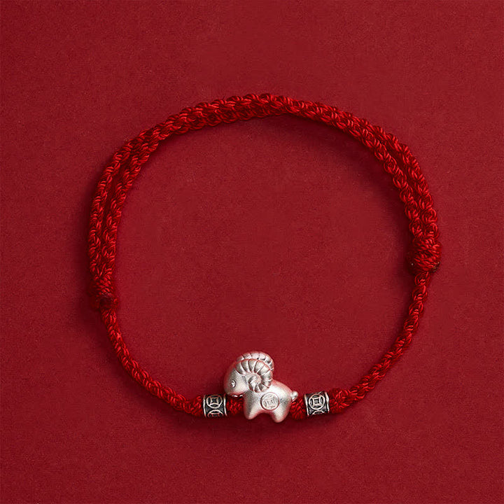Buddha Stones Bracelet de force en argent sterling 999, année de la Chèvre, motif mouton - image 2