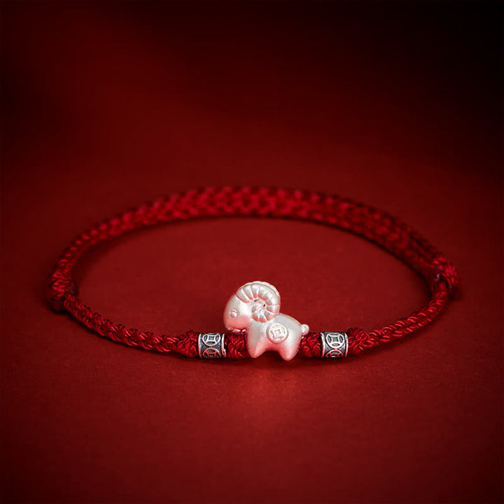 Buddha Stones Bracelet de force en argent sterling 999, année de la Chèvre, motif mouton - image 9