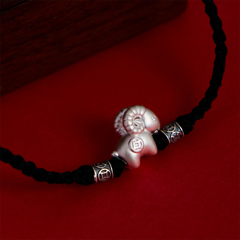 Buddha Stones Bracelet de force en argent sterling 999, année de la Chèvre, motif mouton - image 15