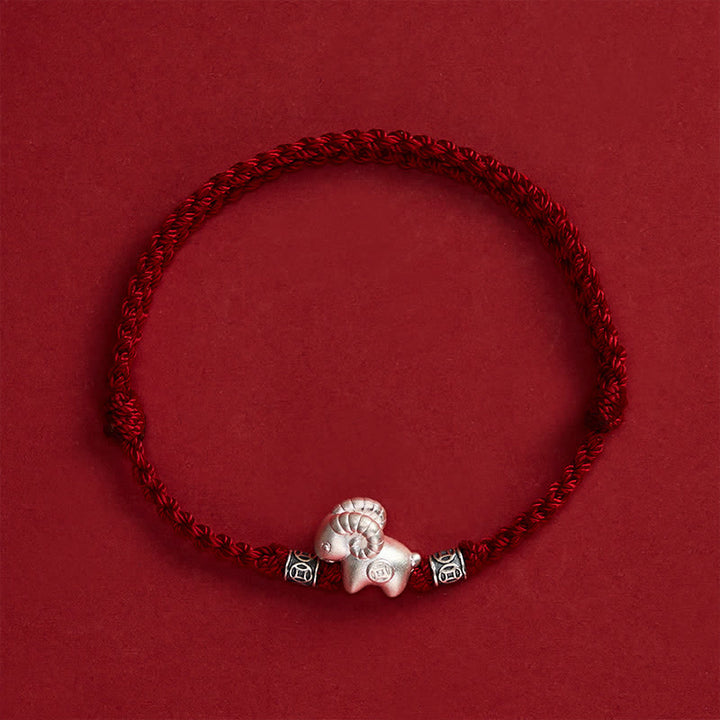 Buddha Stones Bracelet de force en argent sterling 999, année de la Chèvre, motif mouton - image 10