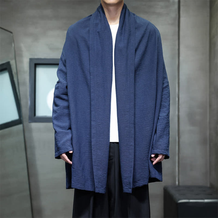 Buddha Stones Kimono minimaliste classique d'automne pour homme, uni, avec poche - Bleu ardoise foncé - US/UK/AU46，EU56 (3XL) - image 14