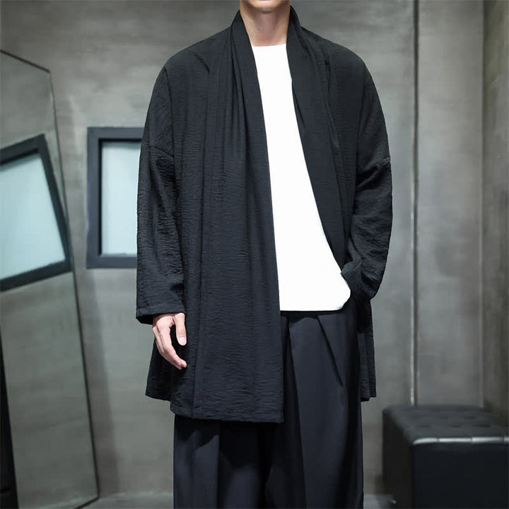 Buddha Stones Kimono minimaliste classique d'automne pour homme, uni, avec poche - Noir - US/UK/AU46，EU56 (3XL) - image 20
