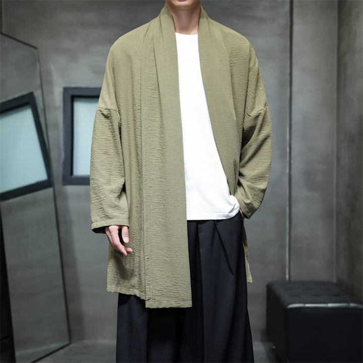 Buddha Stones Kimono minimaliste classique d'automne pour homme, uni, avec poche - image 6