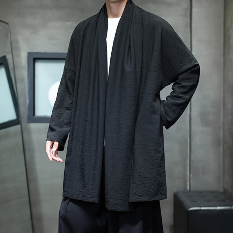 Buddha Stones Kimono minimaliste classique d'automne pour homme, uni, avec poche - image 23