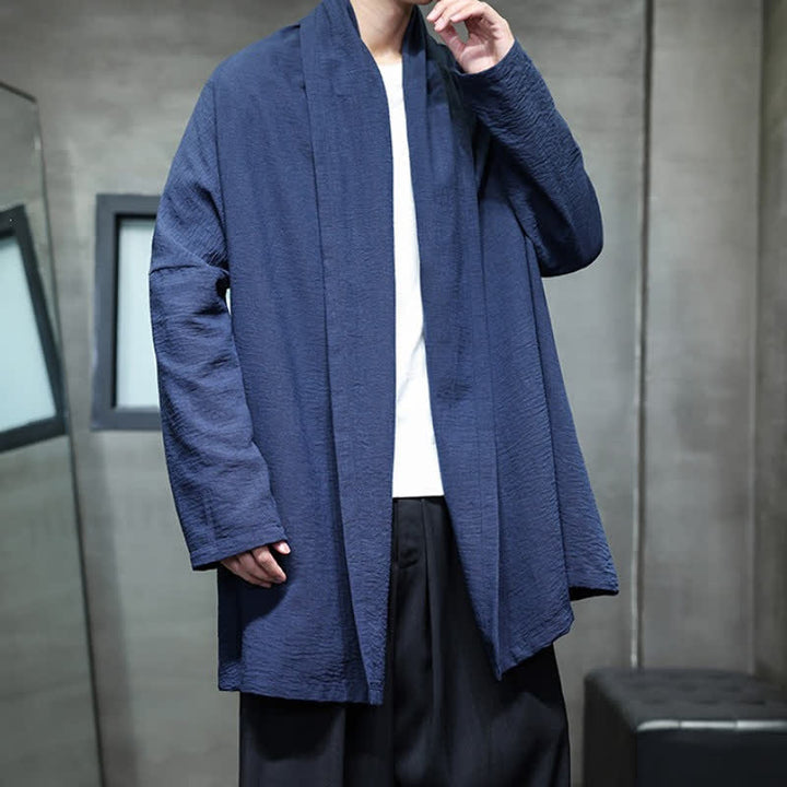 Buddha Stones Kimono minimaliste classique d'automne pour homme, uni, avec poche - image 15